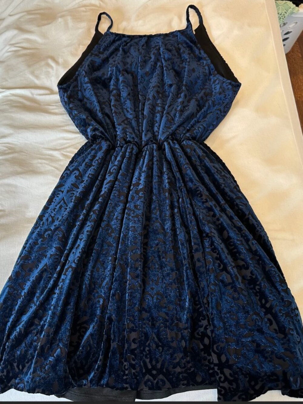 Francescas blue and black velvet mini dress, Sz M, cocktail, evening dress